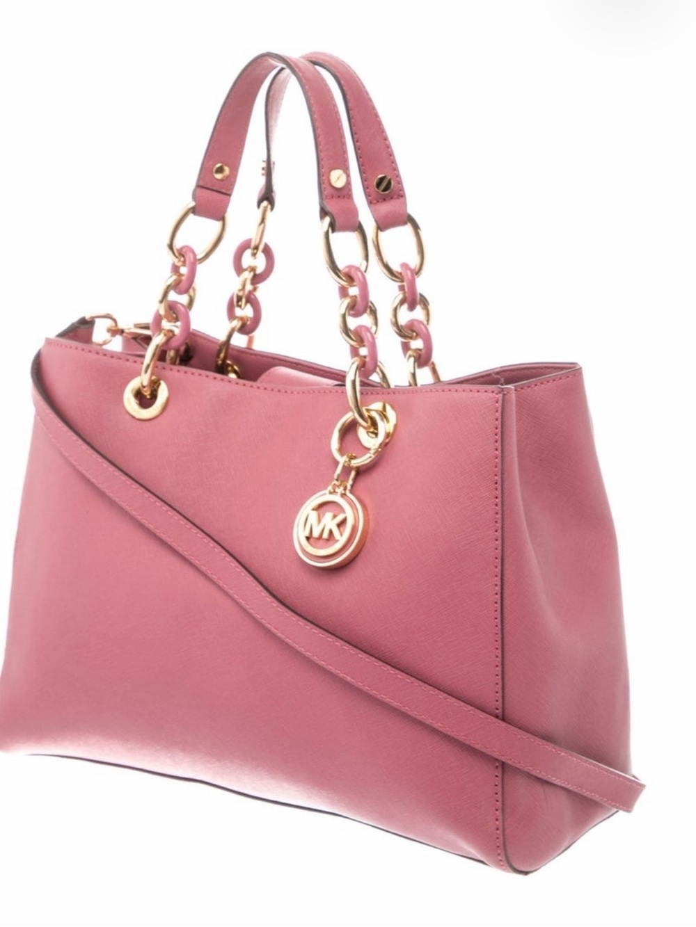 Michael Kors Rose Pink Leather Shoulder Bag with Gold Hardware